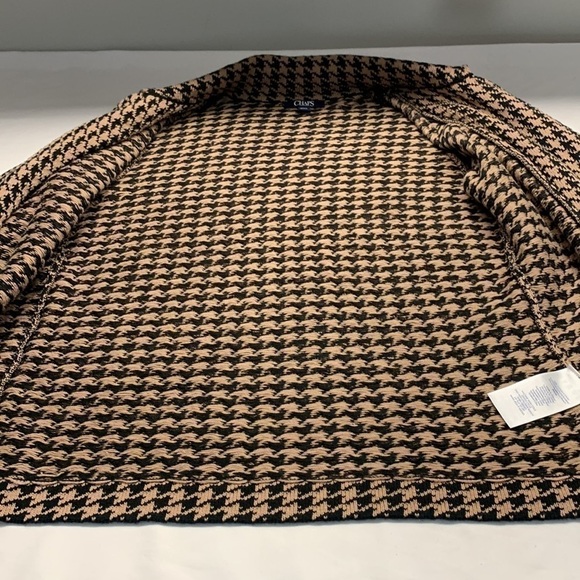 Chaps Houndstooth Asymmetrical Knit Sweater Jacket Medium Beige/Black - Picture 3 of 10